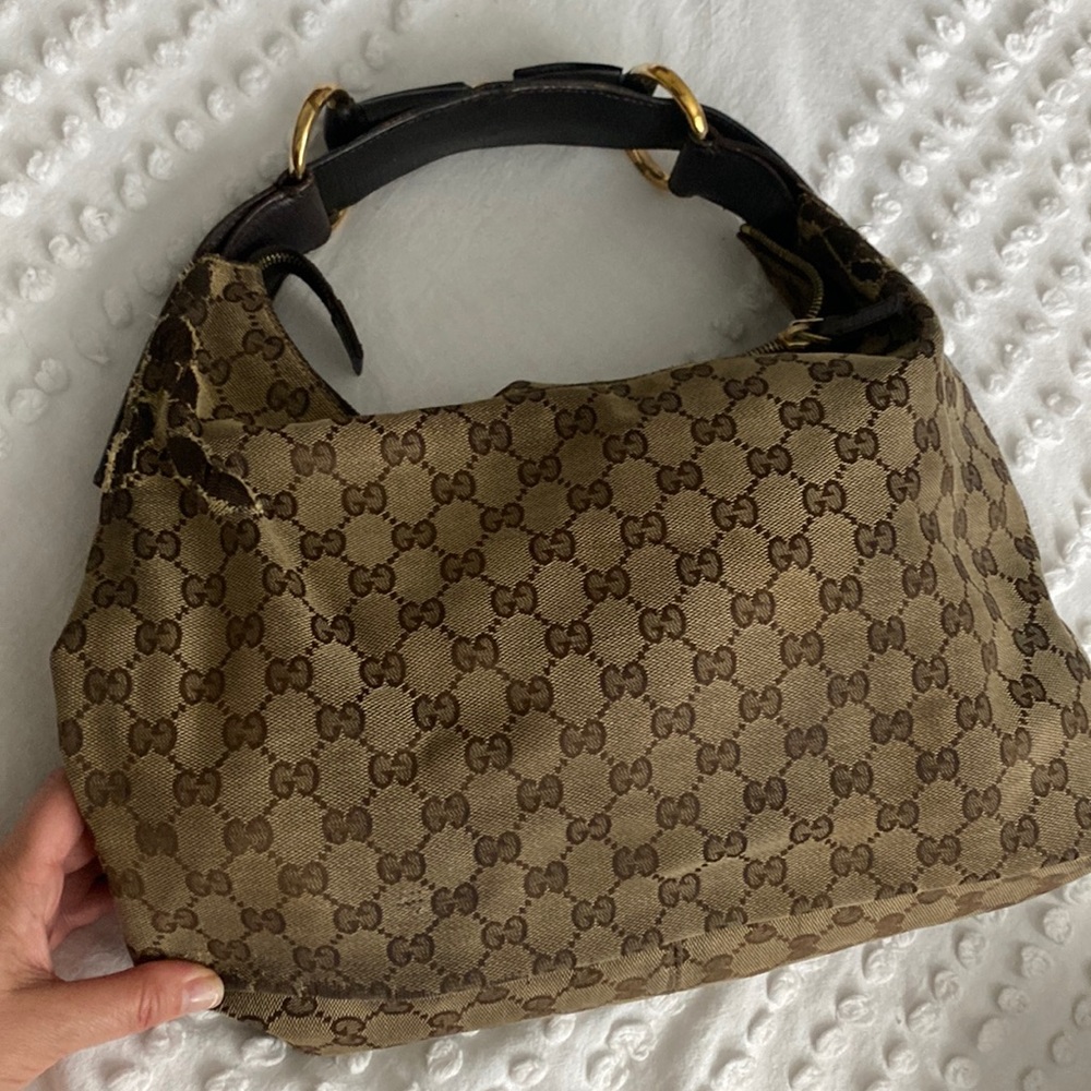 Gucci brown leather, brown canvas Hobo bag